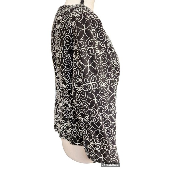 Bandolino Embroidered Jacket Top Linen Blend Size 8P Black/White - Picture 2 of 6